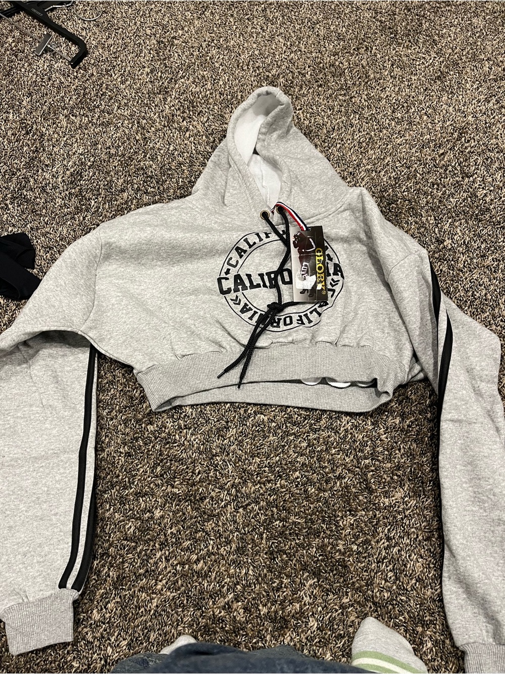 GLO jeans Gray Cropped California Hoodie with Black Trim